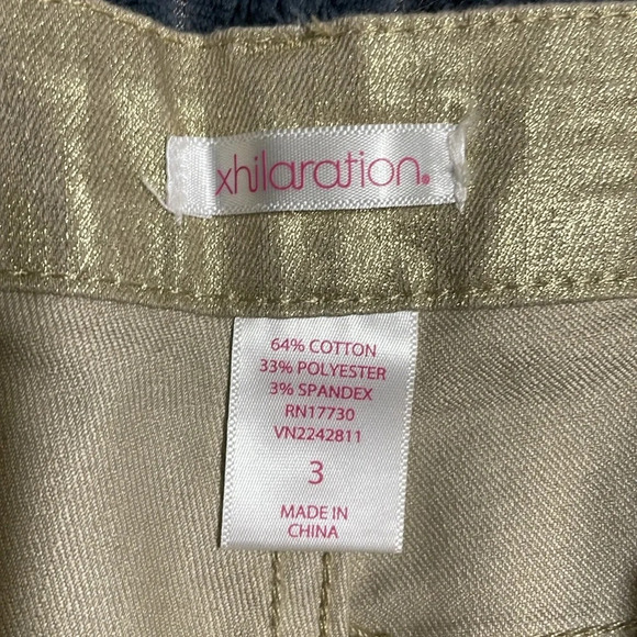 Xhilaration NWT metallic gold sparkle lower waist skinny jeans size 3 - Picture 3 of 6